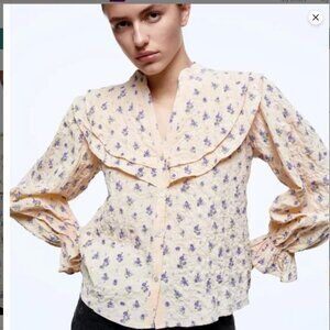 ZARA Ruffle Blouse Floral Print SZ M New With Tag